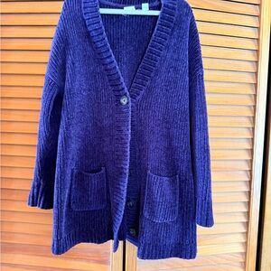 GAP Plush Ribbed V-Neck Pocket Cardigan - Deep Navy